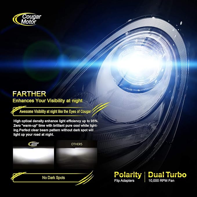 Cougar Motor H13 Bulbs, 9008 Light Bulb K16 Series 6000K White Driving Light Bulbs IP67 Waterproof H13 Fog Light or Off-Road - Pack of 2