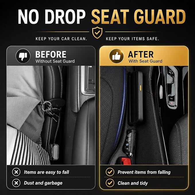 2PCS Car Seat Gap Filler and Organizer, Universal Console Catcher Fill The Gap Between Seat and Console, Anti-Drop Organizer | Suitable for Most car Models.(Black)