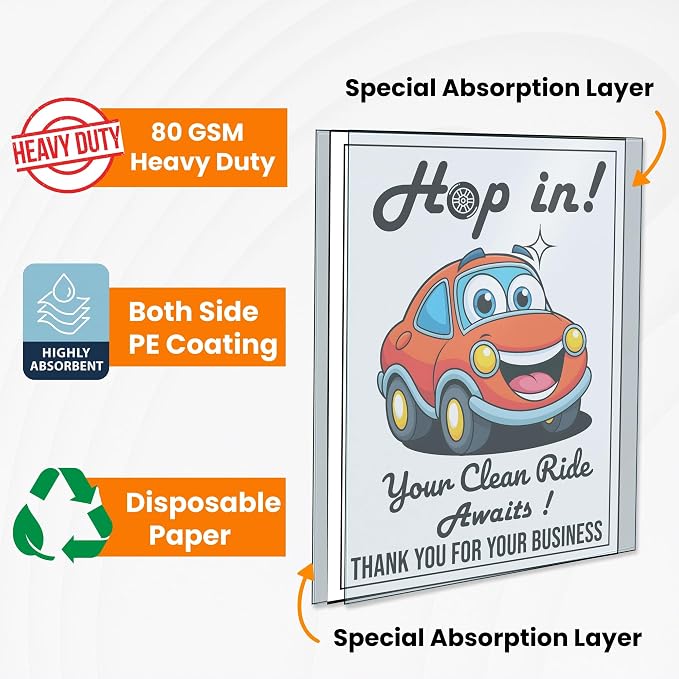 100 Paper Floor Mats For Cars - Waterproof Disposable Car Floor Mats, Car Detailing Supplies,Tapetes Para Carro, Automotive Auto Detailing, Carpet Protector,Resists water,oil, snow & dirt (17 X 22 In)