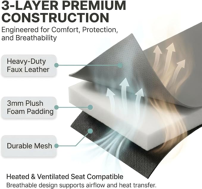 FH Group Car Seat Covers PU Leather Full Set Automotive Seat Covers Front Set and Rear Solid Bench Gray Seat Covers with Gift Universal Fit Interior Accessories for Cars Trucks and SUVs