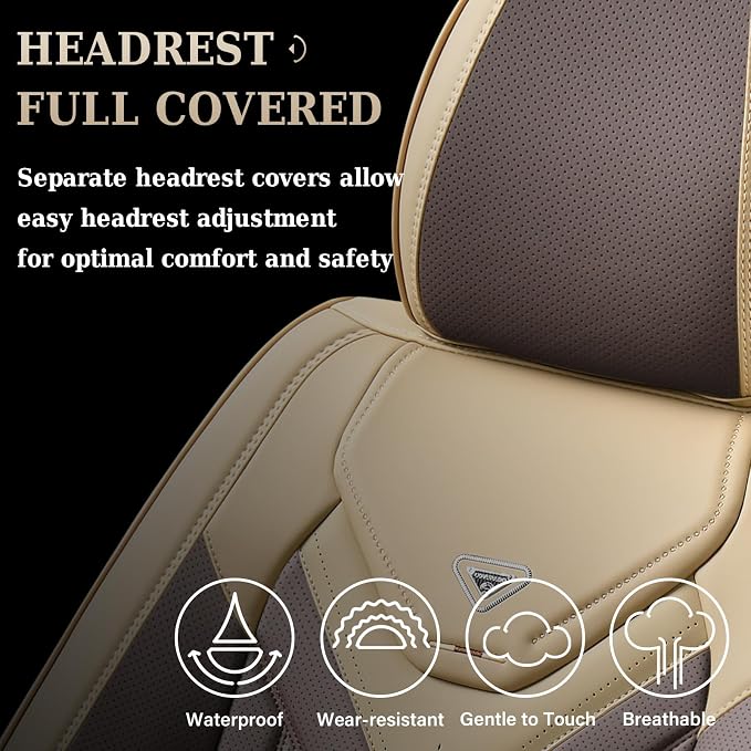 Coverado Seat Covers, Car Seat Covers Front Seats, Leather Seat Covers for Cars, Automotive Seat Covers Car Seat Protector Car Seat Cushion Universal Fit for Most Sedan SUV Pick-up Truck(Beige&Coffee)
