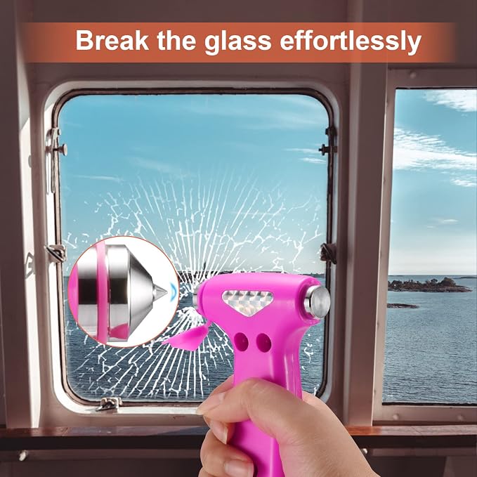 THINKWORK Window Breaker - Pink-Blue Car Safety Hammer Gift for Lady and Men, Three-in-One Emergency Escape Tool with Seat Belt Cutter, Safety Emergency Car Escape Tool for Family, Women, Children