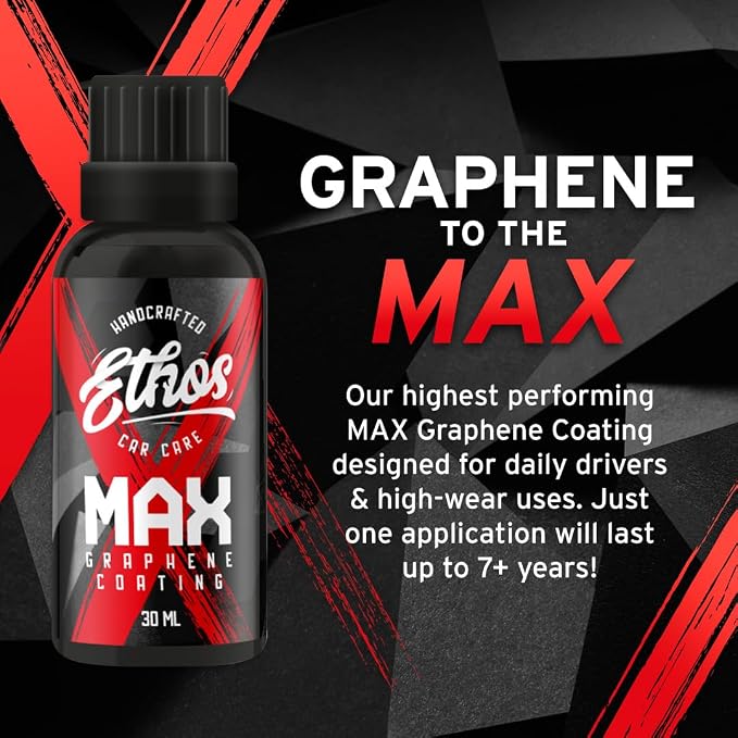 Graphene MAX Coating - Heavy Duty Protection - Graphene Ceramic Coating | 7+ Years Of Protection | Incredible Hydrophobic - Perfect for Daily Drivers (1-30ML Bottle & Prep Kit)