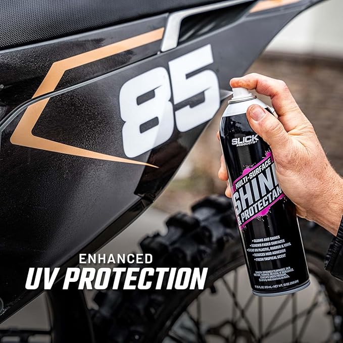 Slick Products Shine & Protectant Spray 17.35 FL OZ. - High Gloss Clear Coating Renew Vinyl, Plastic, Rubber, Trim, Tire, Car, Truck, Motorcycle, Dirt Bike (6-Pack)
