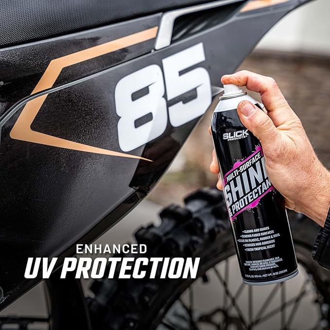 Slick Products Shine & Protectant Spray 17.35 FL OZ. - High Gloss Clear Coating Renew Vinyl, Plastic, Rubber, Trim, Tire, Car, Truck, Motorcycle, Dirt Bike (12-Pack)