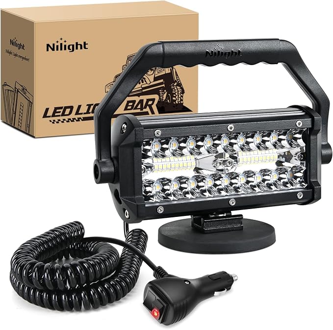 Nilight LED Light Bar 6.5Inch Triple Row Spot Flood Combo Beam Pod Cigarette Lighter Powered with Wiring Magnetic Base Fog Driving Work Roof Bumper Lights for Truck Tractor Golf Cart UTV