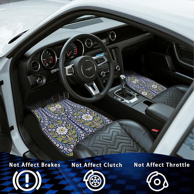 Turkish Persian Orange Car Floor Mats Set of 4 Bohemian Floral Vine Automotive Foot Mats Rugs Carpet for Car Non-Slip Auto Car Accessories Universal Fit for Car SUV Truck Van