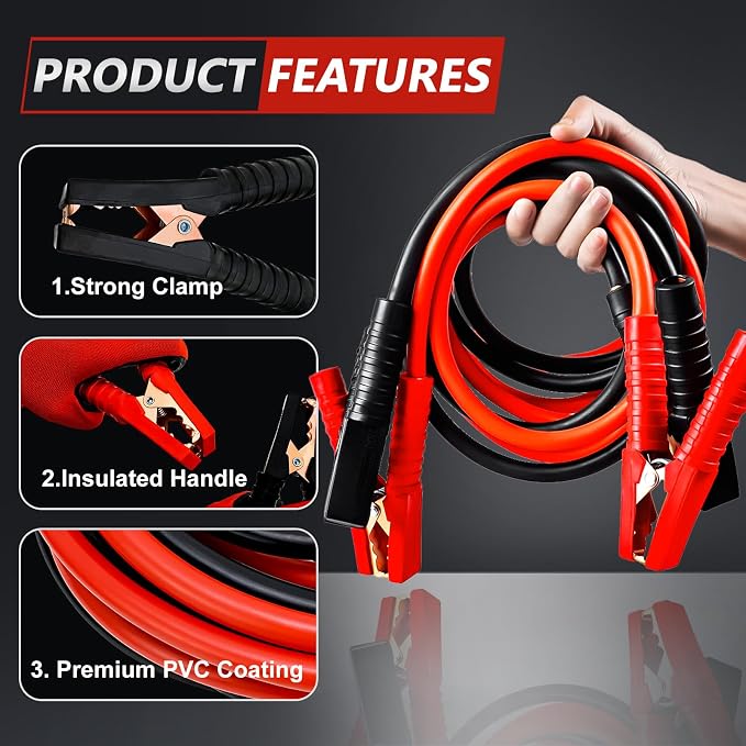 iMeshbean 2/0 Gauge 25FT Jumper Cables, Commercial Grade Automotive Booster Cables for Jump Starting Dead or Weak Batteries, Heavy Duty Booster Cable for Car Van Truck,with Storage Bag