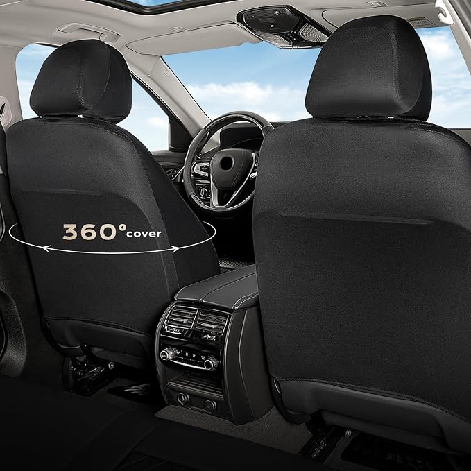 Coverado Front Seat Covers, Black Leather Car Seat Covers 2-Pack, Waterproof Car Seat Protectors, Automotive Seat Covers, Driver Seat Covers Universal Car Seat Cushions Fit for Most Sedan, SUV, Truck