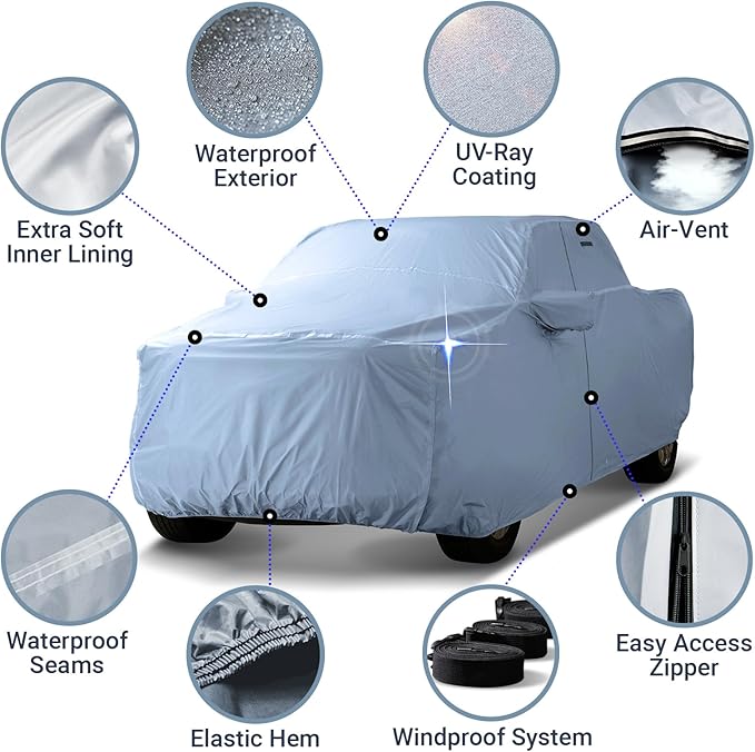 iCarCover 18-Layers Premium Universal Fit Truck Car Cover Waterproof All Weather Sun Rain Snow UV Protection Outdoor Indoor Full Exterior Covers for Automobiles Sedan Hatch Coupe Fit for 192-201 inch