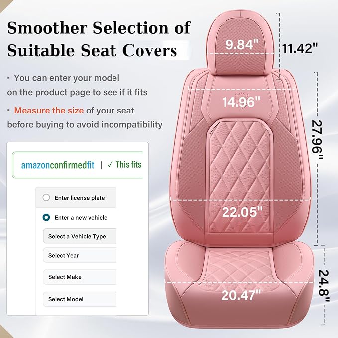 Coverado Front Seat Covers, Luxury Faux Leather Seat Covers for Cars, Pink Car Seat Covers, Car Seat Protector Waterproof, Automotive Interior Accessories Universal Fit for Most Sedans, SUVs, Trucks
