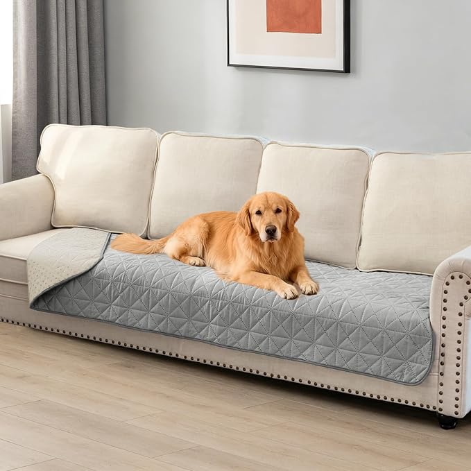 Ameritex Sofa Cover Waterproof for Seats Couch Cover for Dogs Pet Couch Cover Velvet for Chair Loveseat Sofa Machine Washable (Light Grey, 30x80 Inch)