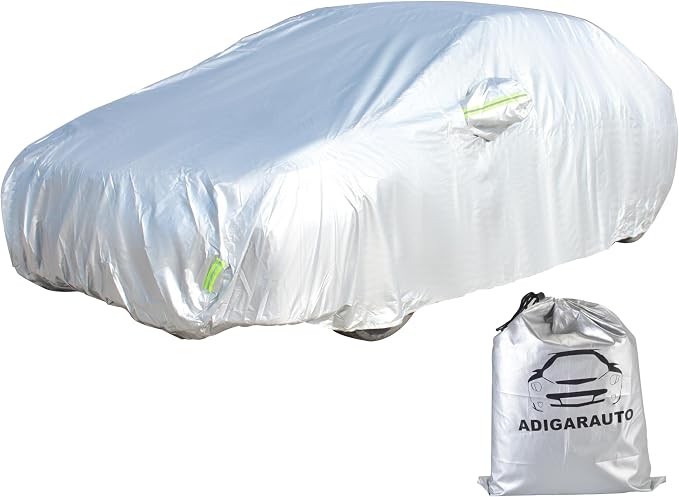 Car Cover Fit for 160-172 inches Length Hatchback Waterproof All Weather Outdoor Full Cover Rain Sun UV Protection Driver Side Door Zipper Dirtproof Scratch Resistant Breathable Dustproof