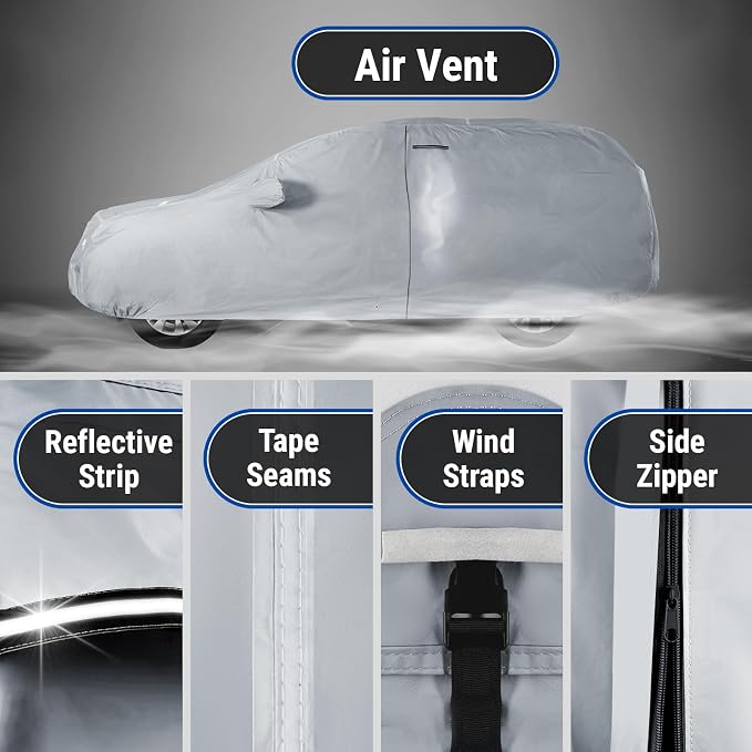 iCarCover 18-Layers Premium Universal Fit SUV Car Cover Waterproof All Weather Sun Rain Snow UV Protection Outdoor Indoor Full Exterior Covers for Automobiles Sedan Hatch Coupe Fit for 174-178 inch