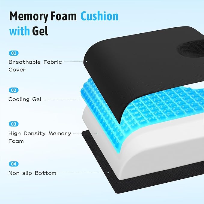 TranquilMoments Seat Cushion, Gel Wheelchair Seat Cushion,Ergonomic Chair Cushions for Office Chairs & Car, Relieve Sciatica, Back and Tailbone Pain, Removable Cover & Non - Slip Bottom, Black