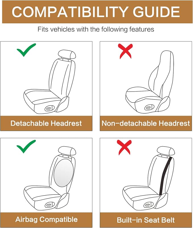 Pariitadin Car Seat Covers Front Pair, Washable and Breathable Seat Covers for Cars, Universal Fit Car Interior Covers for Most Sedan Truck SUV, Black/Beige