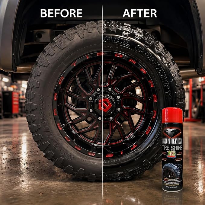 Black Diamond Tire Shine Spray 14 oz Can Pack of 12 – Extreme Wet Look High Gloss, Fast Dry No-Sling Formula and Long Lasting UV Protection for Car & Truck Tires