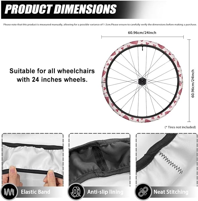 Love Heart Wheelchair Accessories for Seniors Romantic Red 2 PCS Wheelchair Wheel Covers for Home Dustproof Holiday Decor