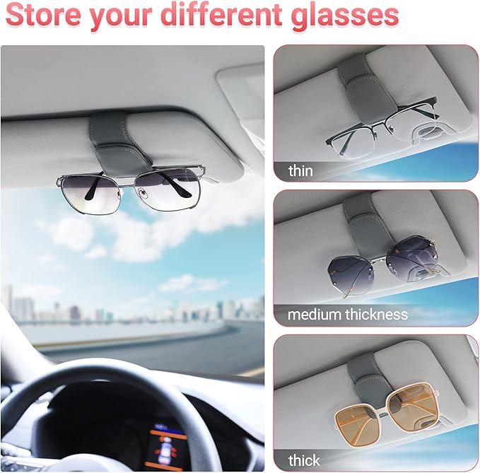 Sunglass Holder for Car Sun Visor Sunglasses Clip Car accessories -Gray | sun visor organizer, ticket card clip, eyeglass sunglasses holder, one-handed magnetic, anti-scratch, car stuff for women men