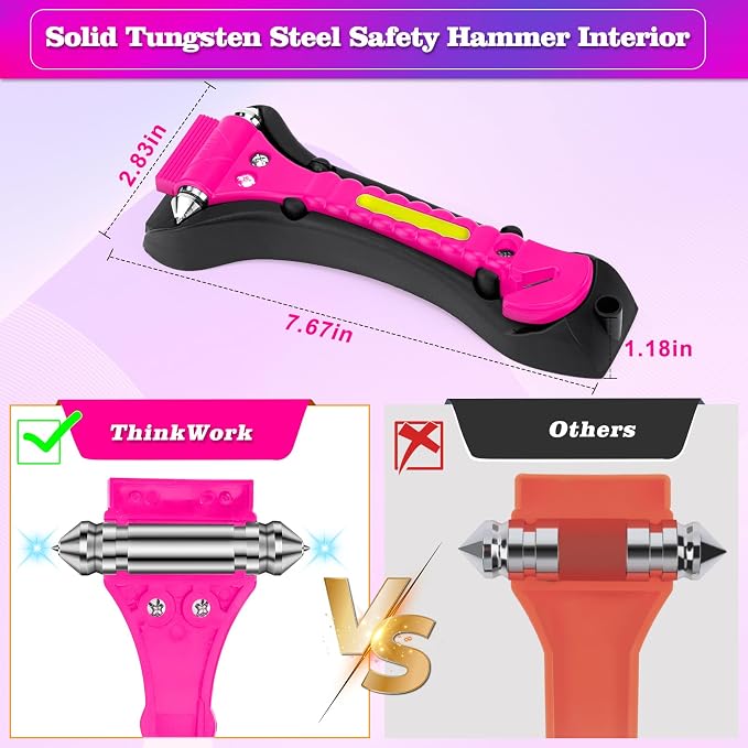 THINKWORK Pink Car Window Breaker, Glass Breaker, Window Breaker Seatbelt Cutter, 2-in-1 Car Safety Hammer with One Second Emergency Glass Hammer, Safety Emergency Car Escape Tool for Car, Office