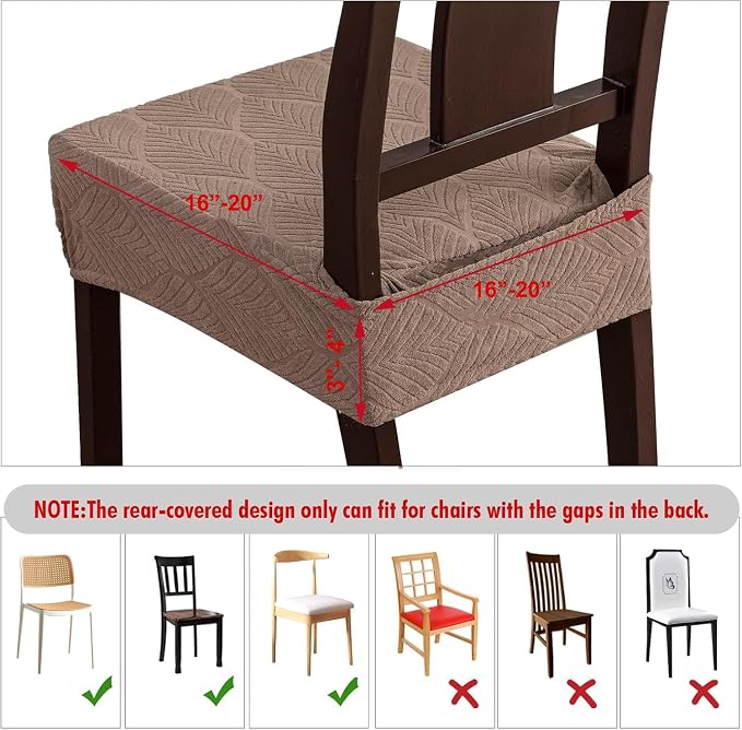 Removable Washable Dining Chair Seat Covers Set of 2,Stretch Jacquard Chair Seat Cushion Protector Slipcovers, Rear Covers