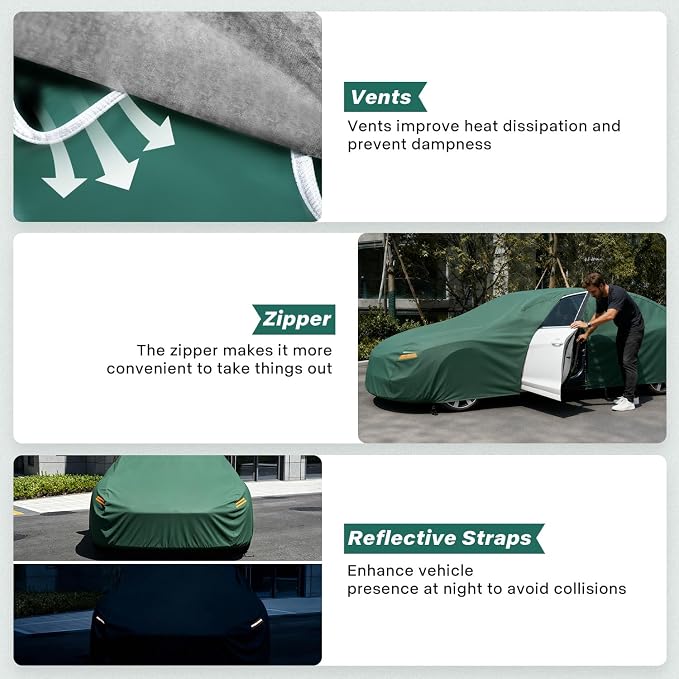 GUNHYI Coupe Car Cover Waterproof All Weather, 16-Layer Heavy Duty Full Exterior Cover with Vents, Driver Door Zipper & Towel, Summer Sun/UV/Rain Protection, Fit Pontiac Firebird, Dodge Charger etc.