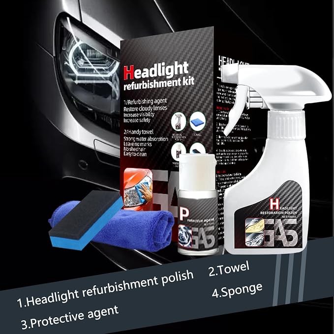 Automotive Headlamp Restoration Fluid Kit, 2025 New Headlight Restoration Kit,Multifunctional Car Headlight Polishing, Durable Headlight Repair Kit for All Vehicle Types (1Set)