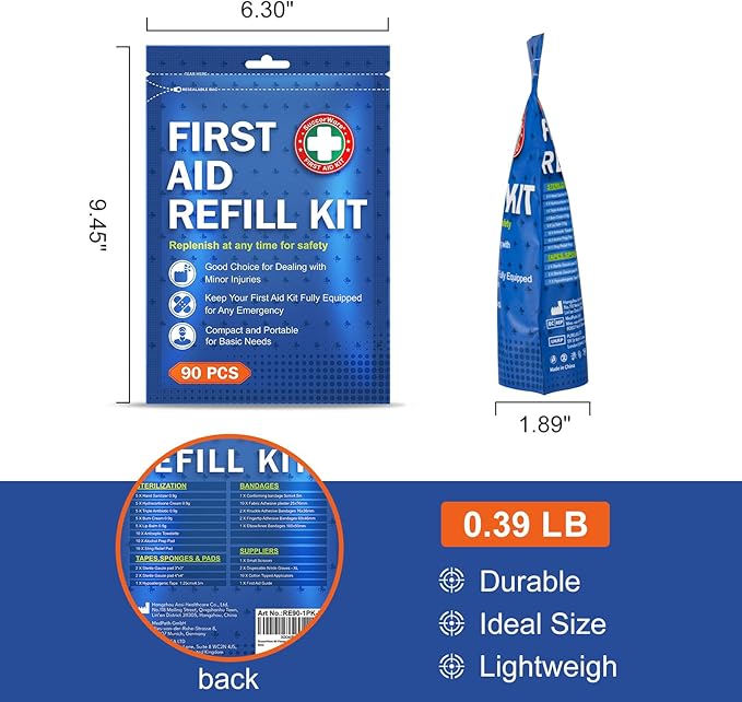 SuccorWare 90 Pieces First Aid Refill Kit - Wound Care Kit Includes Bandages for Home, Travel, Hiking - Portable Replacement Kit for First Aid Medical Supplies(2 Set)