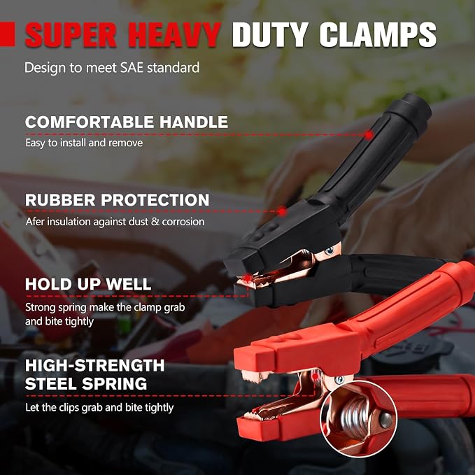 FIERYRED 1 Gauge 25 FT Quick Connect Jumper Cables, 1000A Heavy Duty Booster Cables with Travel Bag,Battery Jumper Cable for Truck, Diesel Trucks, SUV and Car