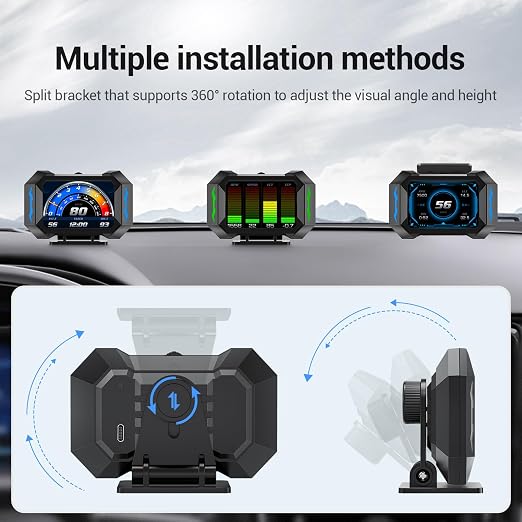 OBD2 Gauge Car HUD Head Up Display Multifunction Digital,Car Speedometer Tachometer Water Temperature Oil Temperature Volt Inclinometer Boost Gauge RPM Meter fit for Most Vehicles After 2008