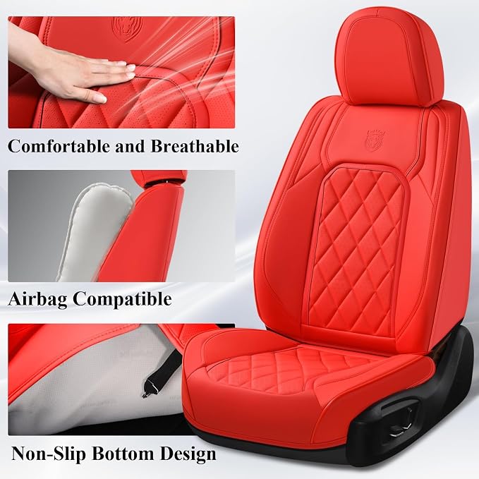 Coverado Leather Seat Covers, Car Seat Cover Front Seats, Waterproof Seat Covers, Luxury Faux Leather Car Seat Protectors, Red Car Seat Cover, Automotive Seat Covers Universal Fit for Most Cars