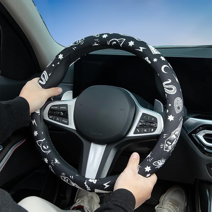 Magic Witch Steering Wheel Cover Auto Steering Wheel Protector, Anti-Slip, Breathable, Absorbing Sweat, Universal Car Accessories 14.5–15 inch,Fit for Most Car, Trucks, SUV