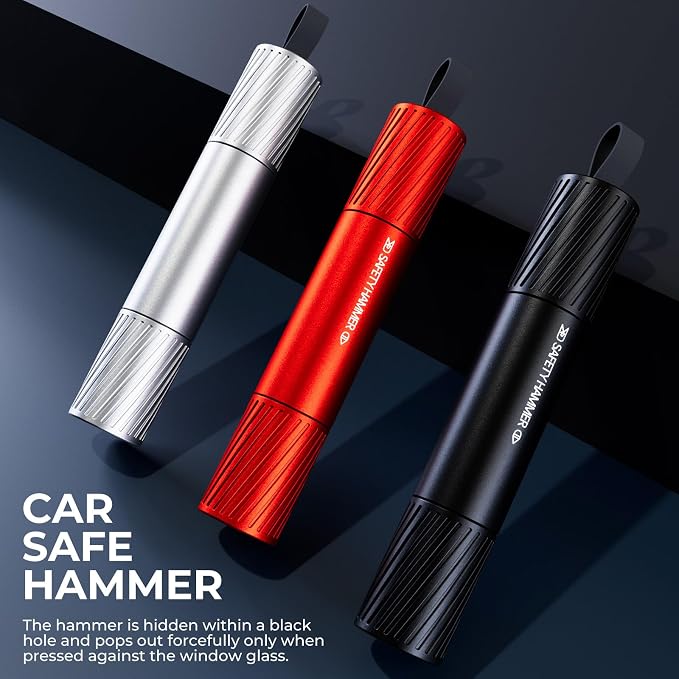 2 Pack Car Safety Hammer Car Window Breaker Seatbelt Cutter Emergency Escape Tool Car Glass Breaker for Land and Underwater Life-Saving Car Safety Kit Essentials Car Accessories(Black+Red)
