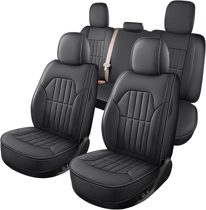 Truckiipa Seat Covers for Dodge Ram 1500 Full Set, Full Coverage Waterproof Leather Protectors Pickup Truck Accessories, Custom Fit for 2002-2025 Ram 1500 2500 3500 Crew Mega Cab, Black