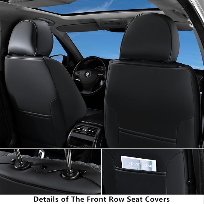 Coverado Seat Covers, Car Seat Covers Front Seats, Black Seat Cover, Waterproof Car Seat Cushion, Front Car Seat Covers Leatherette Car Seat Protector Universal Fit Most Cars