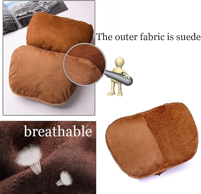 2Pcs Car Neck Pillows for headrests,for Travel Interior Accessories and Suede Support Head Pillows,Balance Neck Pillow Designed to Relieve Neck Pain and Muscle Tension.(Brown)