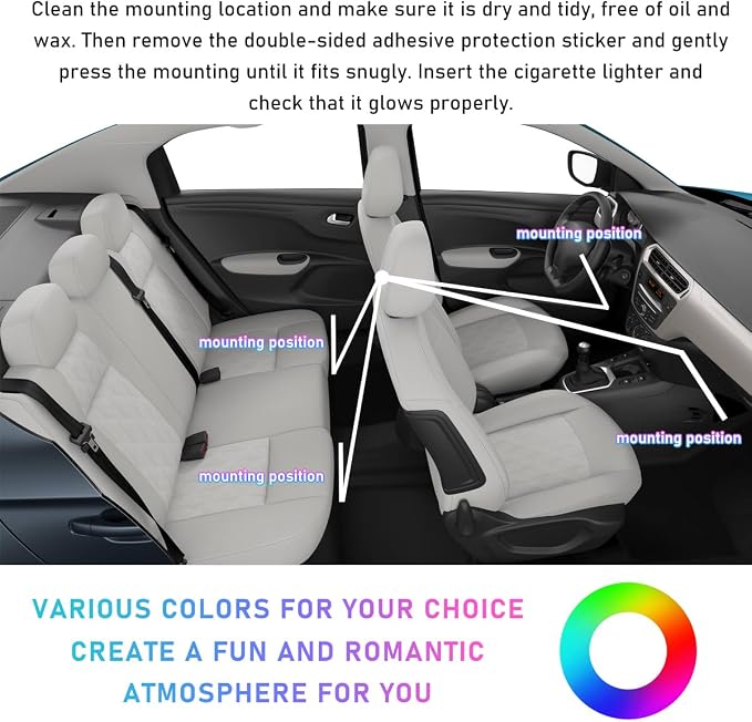 Ohleats Car LED Strip Light, 48 LED RGB Auto Interior Atmosphere Lights, Cigarette Lighter Under Dash Ambient Night Light, Interior Lamp Lighting Kit (Ice Blue, Cigarette Lighter)