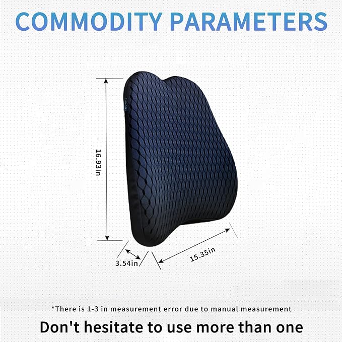 Memory Foam car Lumbar Support Pillow - Memory Foam Back Cushion - Used for car Seats, Office Chairs, recliners, Sofas, etc. (Black)