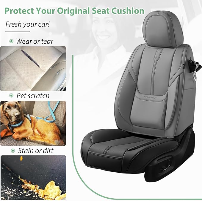 2 Pack Leather Front Car Seat Cover Bottom Only, Anti-Slip Padded Seat Cushion, Full Wrap Seat Protector with Storage Function Universal Fit for Most Cars, SUV, Pick-up Trucks (Black)