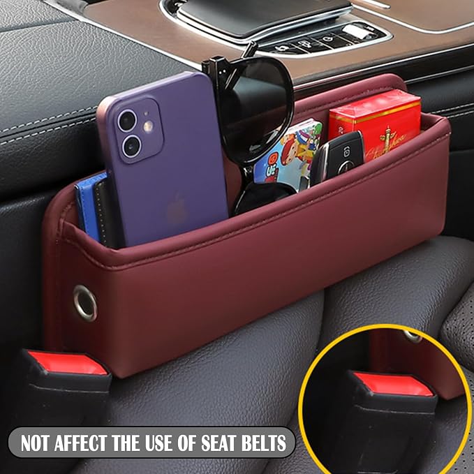 Universal Fit Premium Leather Car Seat Gap Filler Organizer, Center Console Organizer for Car SUV Truck(Burgundy, 1 Pack)