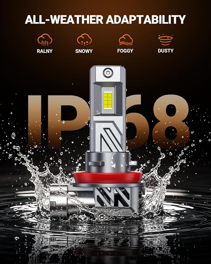 SEALIGHT H9/H11/H8 LED Bulb, 1200% 88000LM 6500K Output Canbus Ready, H11 H8 LED Bulbs For Powersports IP68 Waterproof and 80000Hrs Lifespan, 1:1 Mini Size, 3Mins Installation, 2 Pack