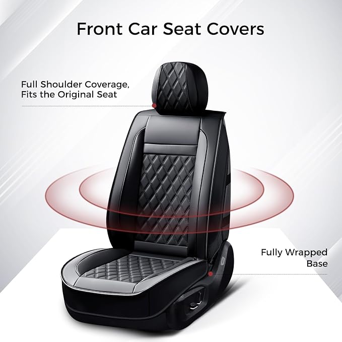 Huidasource Seat Covers Full Set, 5 Layers Full-Cover Leather Seat Cover Hollow Design Airbag Pops, Front & Back Seat, Seat Covers for Most Cars, Vans, Trucks, SUVs Universal Fit (Full Set/Black)