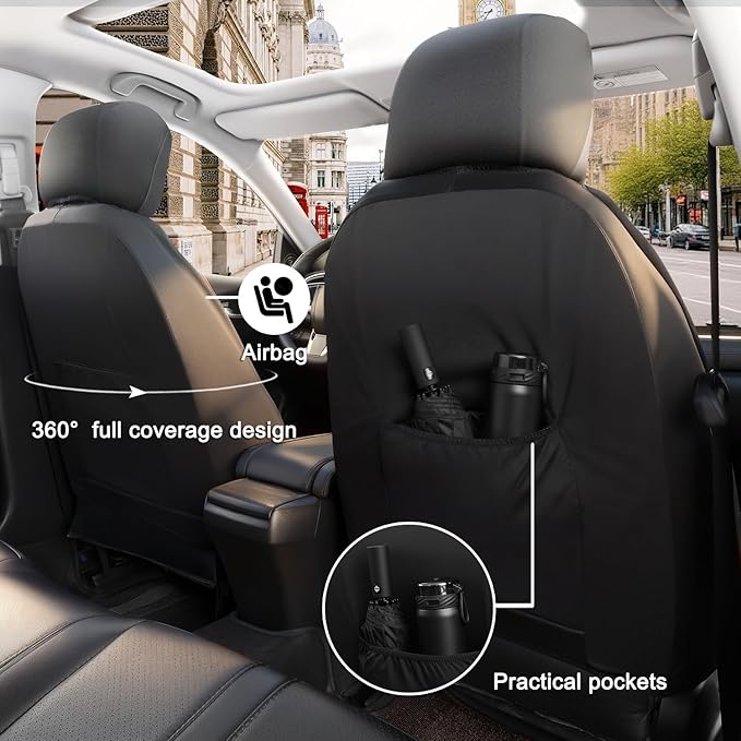 GIANT PANDA Front Car Seat Covers Custom Fit for Toyota Rav4 Camry Highlander Corolla Prius Corolla Cross Venza Avalon, Faux Leather Bucket Seat Covers, (Black + Gray/Grey) 2-Pack