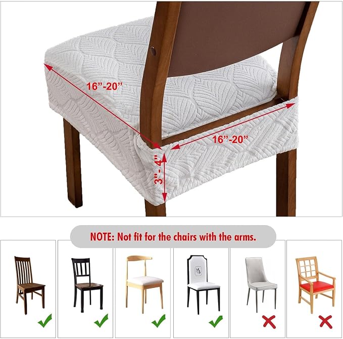 Removable Washable Dining Chair Seat Covers Set of 6,Stretch Jacquard Chair Seat Cushion Protector Slipcovers, Rear Covers