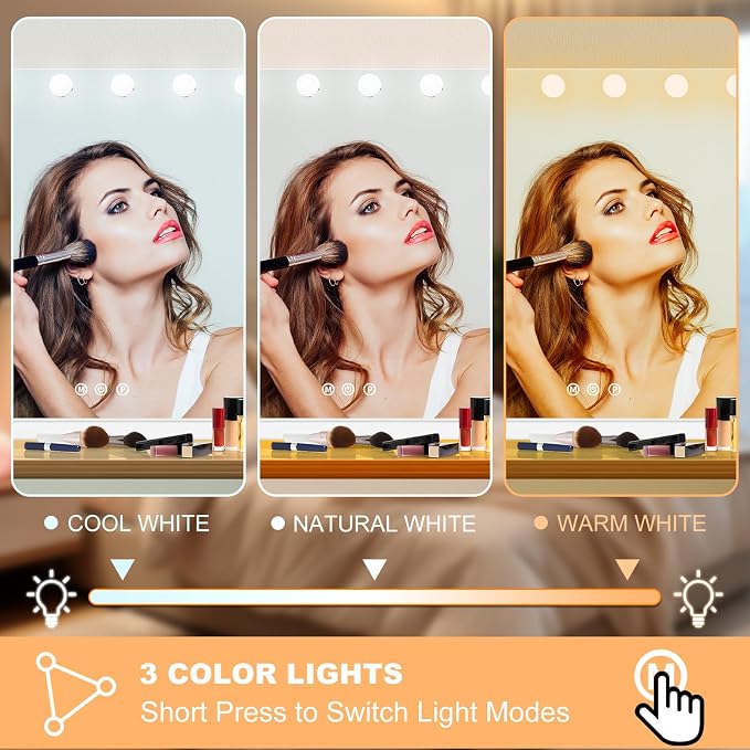 Moonee Vanity Mirror with Lights, Hollywood Lighted Makeup Mirror with 18 Dimmable Bulbs and 10X Magnification, 3 Colors Modes, Light Up Mirror, Gifts for Women, Girls,Dorm Room Essentials(32" x 24")