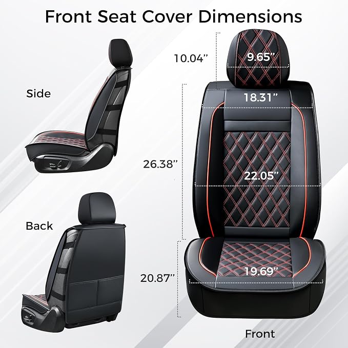 Huidasource Car Seat Cover Universal Fit for Most Cars, Vans,Trucks,SUVs, Seat Covers Nappa Faux Leather, Car Seat Covers Protector Front & Split Bench Rear Velcro Adjustment (Full Set/Black&Red)