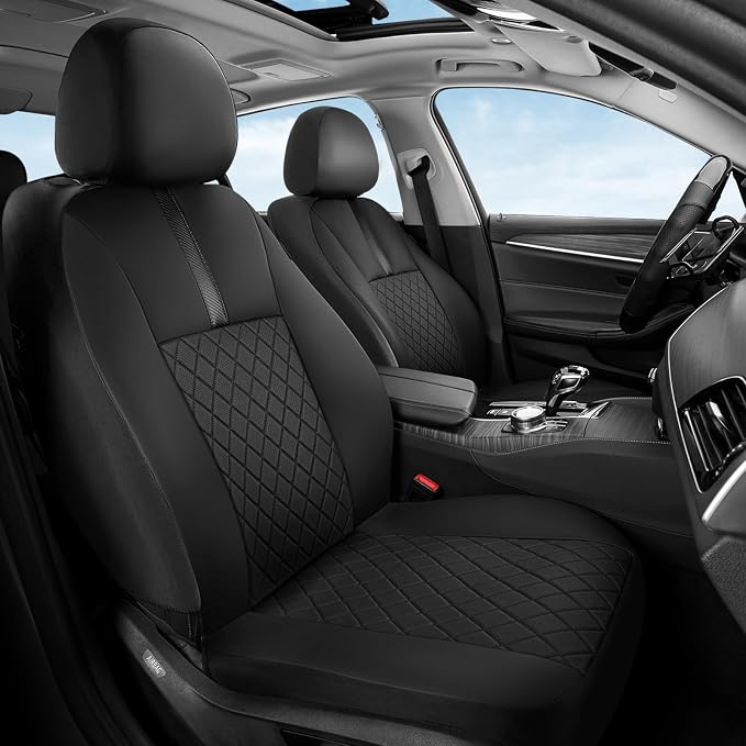 Coverado Car Seat Covers Front Pair, Automotive Leather Seat Covers for Car,Universal Fit Front Back Seat Cover, Non-Slip Waterproof Breathable Car Seat Protector
