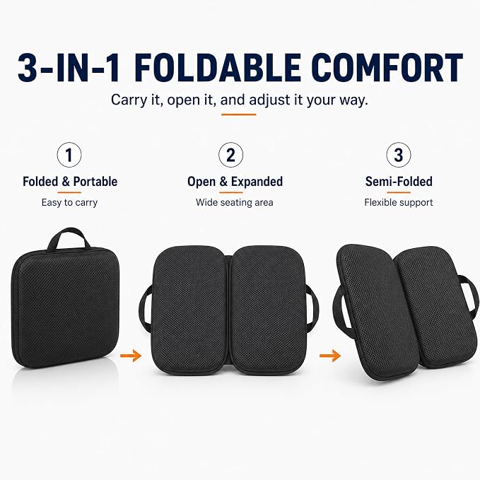 Sojoy 3 in 1 Foldable Gel Seat Cushion Featured with Memory Foam Breathable Seat Cushion for Pressure Relief (Size: 18.5“ x 15" x 2",Black Mesh)