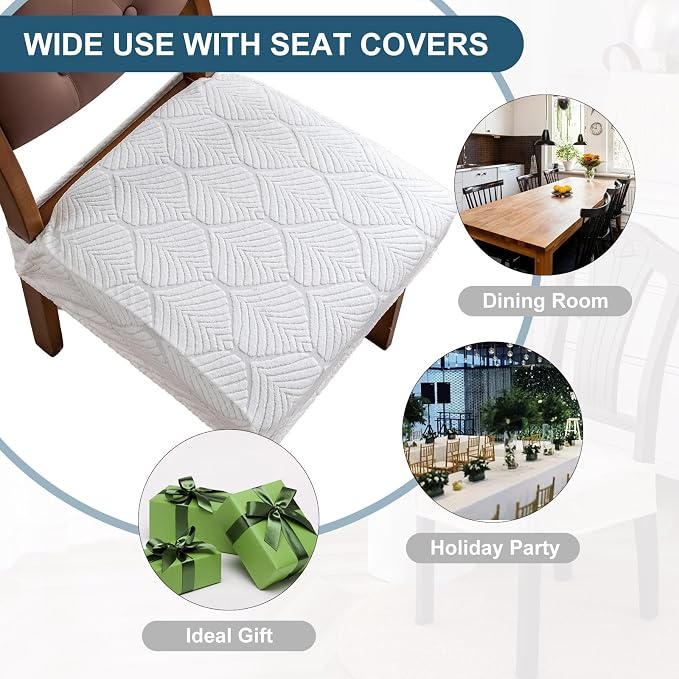 Removable Washable Dining Chair Seat Covers Set of 4,Stretch Jacquard Chair Seat Cushion Protector Slipcovers, Rear Covers