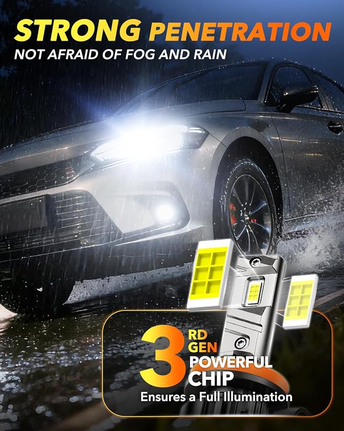 OXILAM 9005 H11 LED Light Bulbs, 11X Brighter 6500K White, Anti-Flicker, 60,000Hrs Lifespan, Plug and Play, IP68, H8/H9 HB3 Fog Compatible with Cars Trucks SUVs, Pack of 4